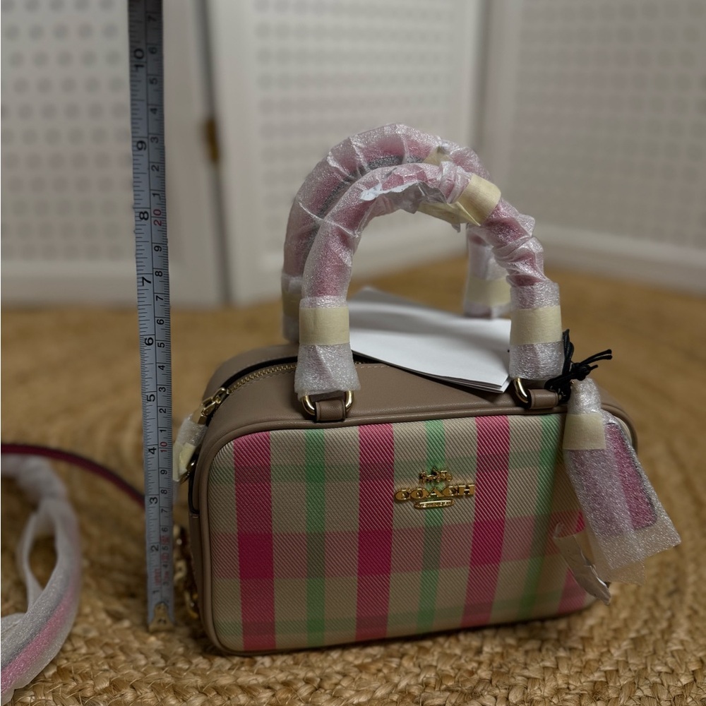 Coach Mini Satchel Crossbody Bag Pink Plaid Gold Handbag NWT - Picture 15 of 15